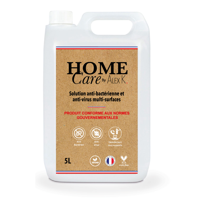 Home care solution hydroalcoolique en format 5 Litres ( peux aussi recharger les sprays associés aux PLV )